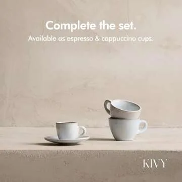 KIVY Cappuccino cups set of 4 [6oz] - Thick-walled stoneware cappuccino cup set for latte art - Cappuccino coffee cups - Tazas de cafe - Latte cups - Ceramic latte art cup and saucer set of 4 - Grey