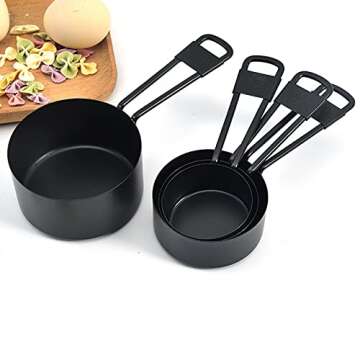 LYFJXX 9PCS Black Stainless Steel Measuring Cups and Spoons Set, Heavy Duty Measuring Cup Set