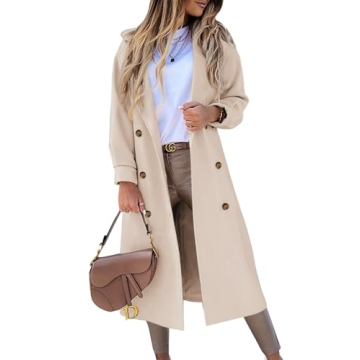 BZB Women's Long Coat Notched Lapel Collar Double Breasted Pea Coat Winter Elegant Wool Blend Over C...