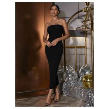 Floerns Women's Solid Strapless Sleeveless Bandeau Tube Top Bodycon Maxi Dress Black S