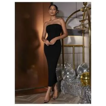 Floerns Women's Solid Strapless Sleeveless Bandeau Tube Top Bodycon Maxi Dress Black S