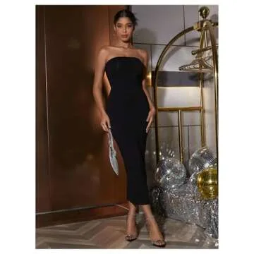 Floerns Women's Solid Strapless Sleeveless Bandeau Tube Top Bodycon Maxi Dress Black S