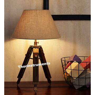 THOR INSTRUMENTS Vintage Tripod Table Adjustable Lamp Stand Tripod- Home Decor - Lamp Shade Not Included Rustic Vintage