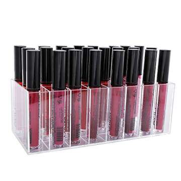 LUREME Lip Gloss Holder Organizer, Lipgloss Display Case Box, 24 Spaces Clear Acrylic Makeup Organizer (cb000003)