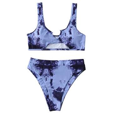 SUUKSESS Women Cutout Bikini Sets Push Up High Waisted Swimsuits 2 Piece (XL, Blue Tie Dye)