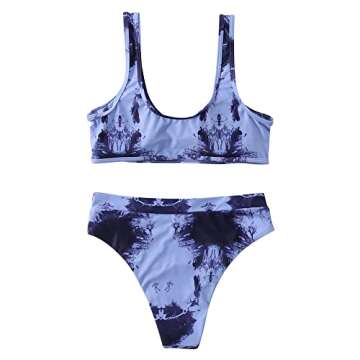 SUUKSESS Women Cutout Bikini Sets Push Up High Waisted Swimsuits 2 Piece (XL, Blue Tie Dye)