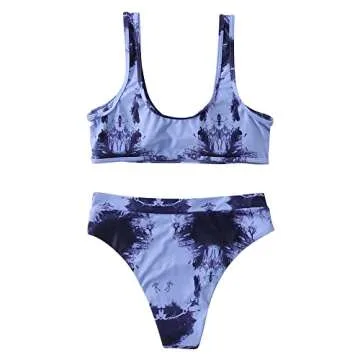 SUUKSESS Women Cutout Bikini Sets Push Up High Waisted Swimsuits 2 Piece (XL, Blue Tie Dye)