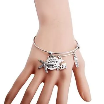 ENSIANTH Summer Beach Jewelry LIFE is BETTER at the BEACH Charm Bracelet Best Gift for Beach Lover (...