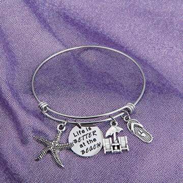ENSIANTH Summer Beach Jewelry LIFE is BETTER at the BEACH Charm Bracelet Best Gift for Beach Lover (Charm bracelet)