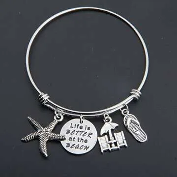 ENSIANTH Summer Beach Jewelry LIFE is BETTER at the BEACH Charm Bracelet Best Gift for Beach Lover (Charm bracelet)