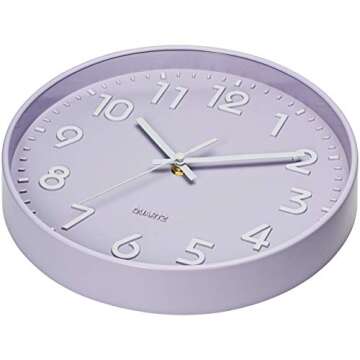 Bernhard Products Purple Wall Clock 10 Inch, Silent Non-Ticking, Quality Quartz 3D Numbers Battery O...