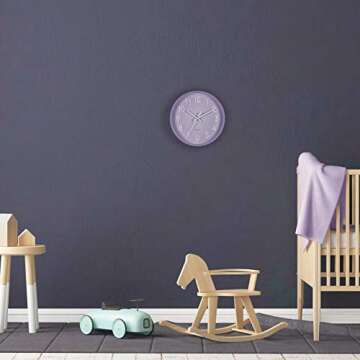 Bernhard Products Purple Wall Clock 10 Inch, Silent Non-Ticking, Quality Quartz 3D Numbers Battery Operated Round Pretty Clock for Kitchen/Office/Kids Bedroom/Baby Nursery Room