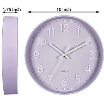 Silent 10" Purple Wall Clock for Kids & Home