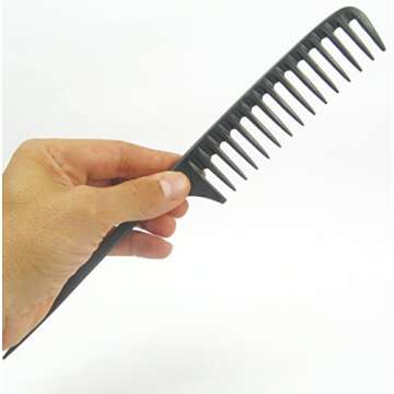 Carbon Wide Tooth Rake Comb with Tail – Child-Friendly Detangler, Natural Curl & Beach Wave Comb, ...