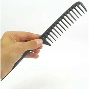Carbon Wide Tooth Rake Comb with Tail – Child-Friendly Detangler, Natural Curl & Beach Wave Comb, ...