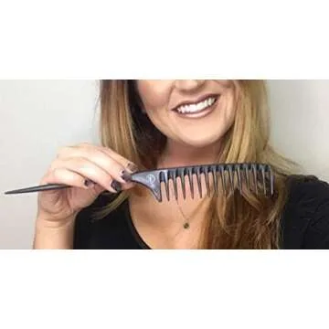 Carbon Wide Tooth Rake Comb with Tail – Child-Friendly Detangler, Natural Curl & Beach Wave Comb, Texture Styler, In-Shower & Static-Free Styling for All Hair Types
