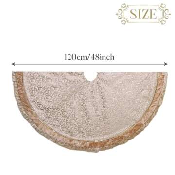 Valery Madelyn Christmas Tree Skirt for Tree Decorations, 48 Inch Fabric White Gold Small Xmas Velvet Tree Skirt with Embroidery Baroque Pattern & Pleated Border for Tree Merry Christmas Party Decor