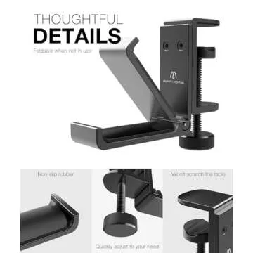 APPHOME Foldable Headphone Stand Hanger Holder, Space-Saving Aluminum Soundbar Stand with Universal Fit for Gaming PC Accessories, Under Desk Clamp Hook Mount