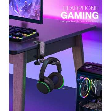 APPHOME Foldable Headphone Stand Hanger Holder, Space-Saving Aluminum Soundbar Stand with Universal Fit for Gaming PC Accessories, Under Desk Clamp Hook Mount