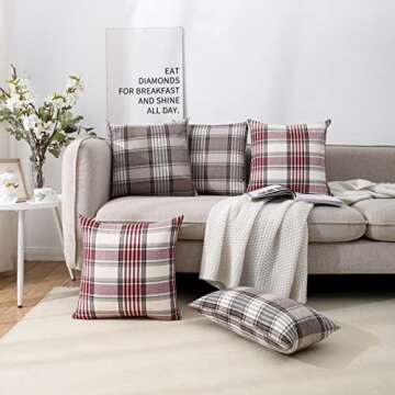 CARRIE HOME Red Christmas Tartan Plaid Pillow Covers 18x18 Set of 2 Farmhouse Buffalo Plaid Red Striped Throw Pillow Cover for Living Room Couch Sofa