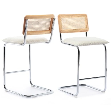 ONEVOG 26" Natural Rattan Counter Height Bar Stools Set of 2 - Chic Upholstered Mid Century Modern K...