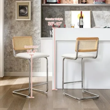 ONEVOG 26" Natural Rattan Counter Height Bar Stools Set of 2