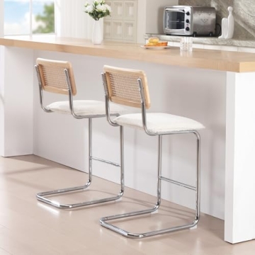 ONEVOG 26" Natural Rattan Counter Height Bar Stools Set of 2