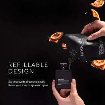 Noshinku Bergamot Refillable Pocket Hand Sanitizer 3-Pack | Organic Sanitizing Mist with Moisturizin...