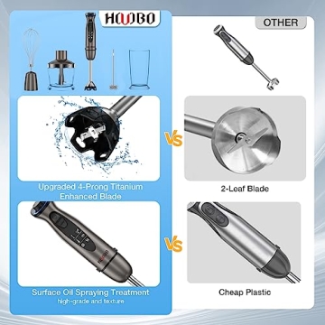HOVOBO Immersion Blender Handheld 1000W Powerful Scratch Resistant Hand Blenders for Kitchen, Stick Blender Immersion 12 Speed and Turbo Mode, Low-Noise, Beaker Chopper Whisk Milk Frother