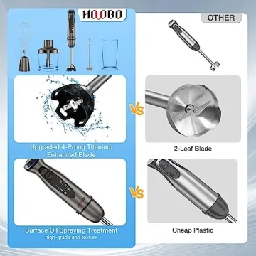 HOVOBO Immersion Blender Handheld 1000W Powerful Scratch Resistant Hand Blenders for Kitchen, Stick Blender Immersion 12 Speed and Turbo Mode, Low-Noise, Beaker Chopper Whisk Milk Frother