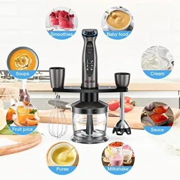 HOVOBO Immersion Blender Handheld 1000W Powerful Scratch Resistant Hand Blenders for Kitchen, Stick Blender Immersion 12 Speed and Turbo Mode, Low-Noise, Beaker Chopper Whisk Milk Frother