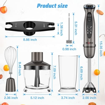 HOVOBO Immersion Blender Handheld 1000W Powerful Scratch Resistant Hand Blenders for Kitchen, Stick Blender Immersion 12 Speed and Turbo Mode, Low-Noise, Beaker Chopper Whisk Milk Frother