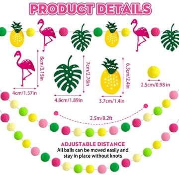Summer Party Decoration Hawaii Pom Pom Ball Garland Tropical Flamingo Pineapple Party Banner Set Alo...
