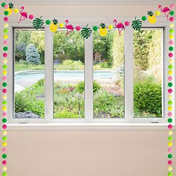 Tropical Flamingo Pineapple Pom Pom Garland Set for Summer