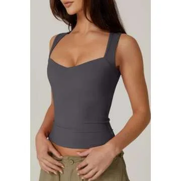 QINSEN Womens Sweetheart Neck Sleeveless Top for Summer Going Out Tee Shirts Dark Grey S