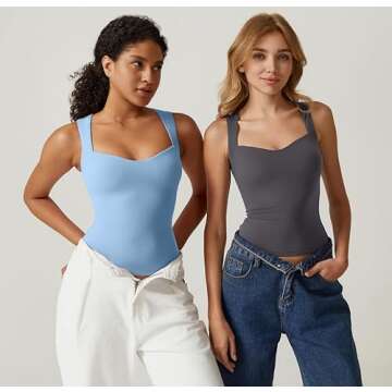 QINSEN Womens Sweetheart Neck Sleeveless Top for Summer Going Out Tee Shirts Dark Grey S