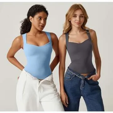 QINSEN Womens Sweetheart Neck Sleeveless Top for Summer Going Out Tee Shirts Dark Grey S