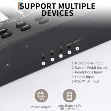 61-Key Portable Keyboard with Semi-Weighted Keys, Includes Music Stand & Power Adapter, For Beginner...