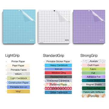 Nicapa Replacement Cutting Mat for Silhouette(12x12 inch 3pack-Standardgrip、Lightgrip、Stronggrip) Adhesive&Sticky Non-Slip Flexible Square Gridded Cut Mats Set Matts Vinyl Craft Sewing Cloth