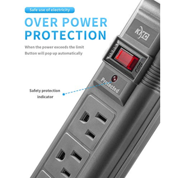 KMC Surge Protector Power Strip - 6 Outlets, 1200 Joules, 6ft Cord