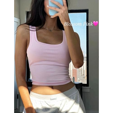 Danysu Women's Cotton Rib Tank with Bra Support Pink