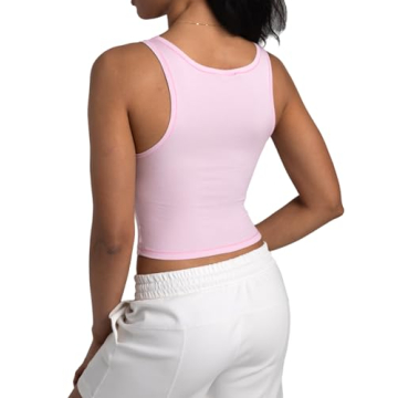 Danysu Women's Cotton Rib Tank with Bra Support Pink