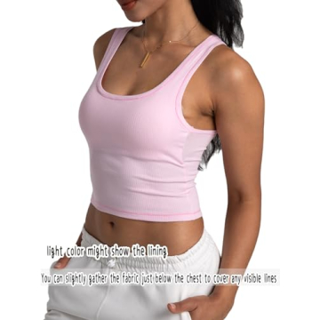Danysu Women's Cotton Rib Tank with Bra Support Pink