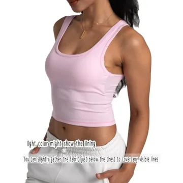 Danysu Women's Cotton Rib Tank with Bra Support Pink