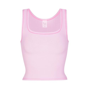 Danysu Women's Cotton Rib Tank with Bra Support Pink