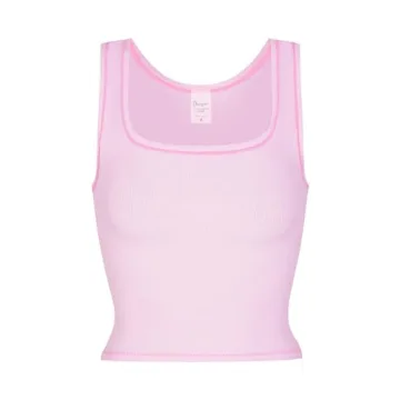 Danysu Women's Cotton Rib Tank with Bra Support Pink