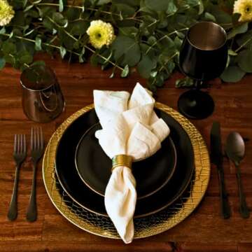 Rickion Charger Plates and Napkin Rings, Set of 6, Gold Chargers for Dinner Plates – Unique, Elegant, Electroplated Crocodile Plate Chargers & Matching Napkin Rings – Thick, Reusable Plastic