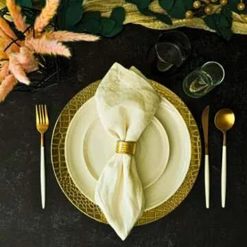 Rickion Charger Plates and Napkin Rings, Set of 6, Gold Chargers for Dinner Plates – Unique, Elegant, Electroplated Crocodile Plate Chargers & Matching Napkin Rings – Thick, Reusable Plastic