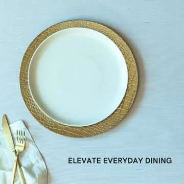 Rickion Charger Plates and Napkin Rings, Set of 6, Gold Chargers for Dinner Plates – Unique, Elegant, Electroplated Crocodile Plate Chargers & Matching Napkin Rings – Thick, Reusable Plastic