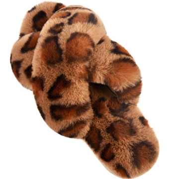 Parlovable Women's Fuzzy Leopard Slippers Cozy Home Shoes